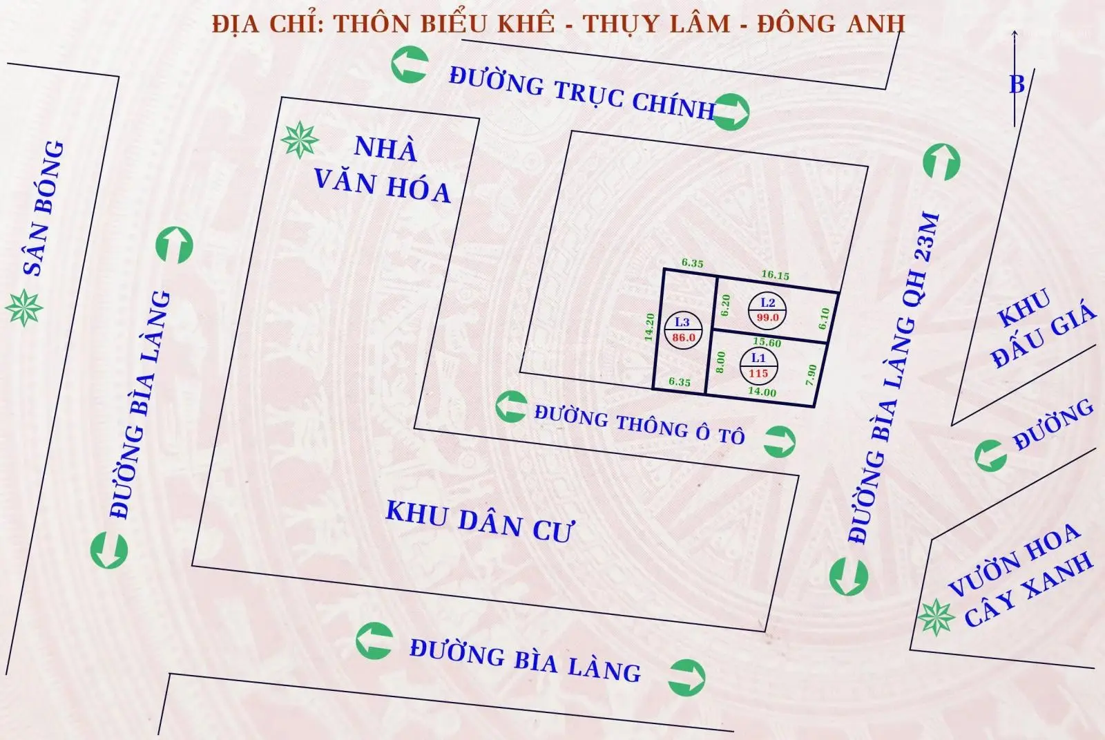 Bán 120m lô góc, bìa làng, mt 8,3m Thụy Lâm, Đông Anh, đường 6m, trước mặt QH là công viên