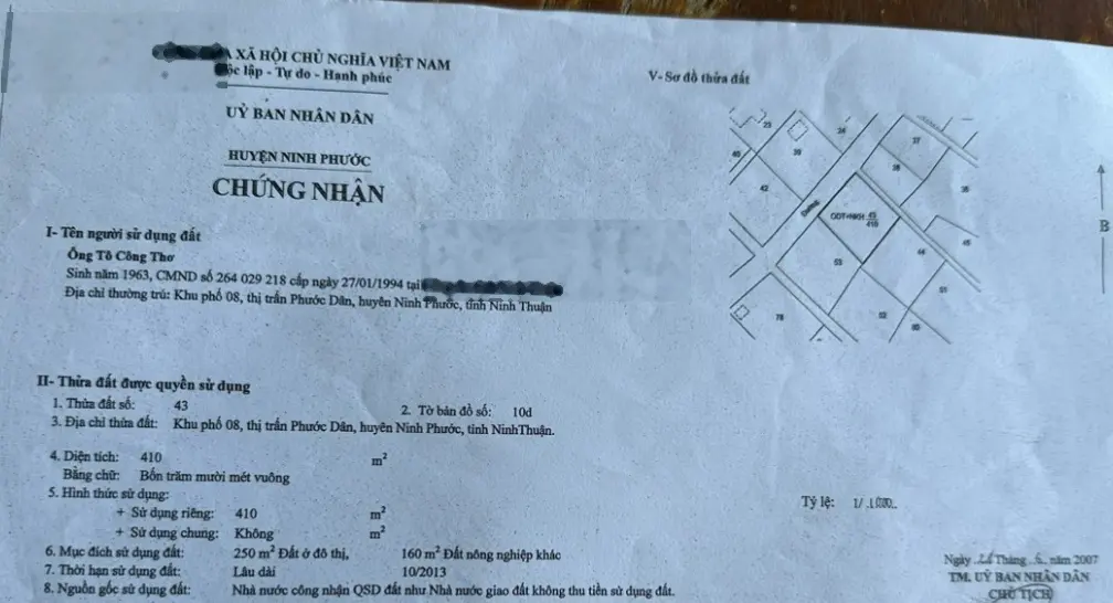 Giá Chỉ 930 Triệu - Bán Đất Nền Chính Chủ Tại Khu phố 08, TT. Phước Dân, H. Ninh Phước, Ninh Thuận.