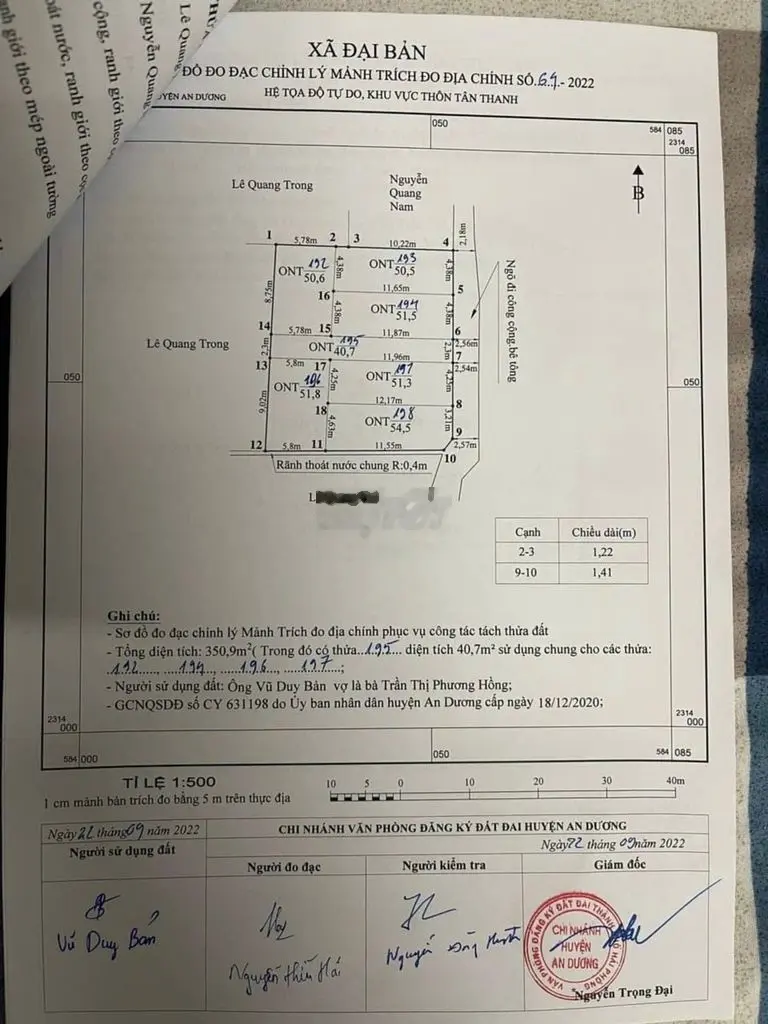 Bán lô góc 51,5m2 với giá 550 triệu tại Tân Thanh , Đại Bản, An Dương,