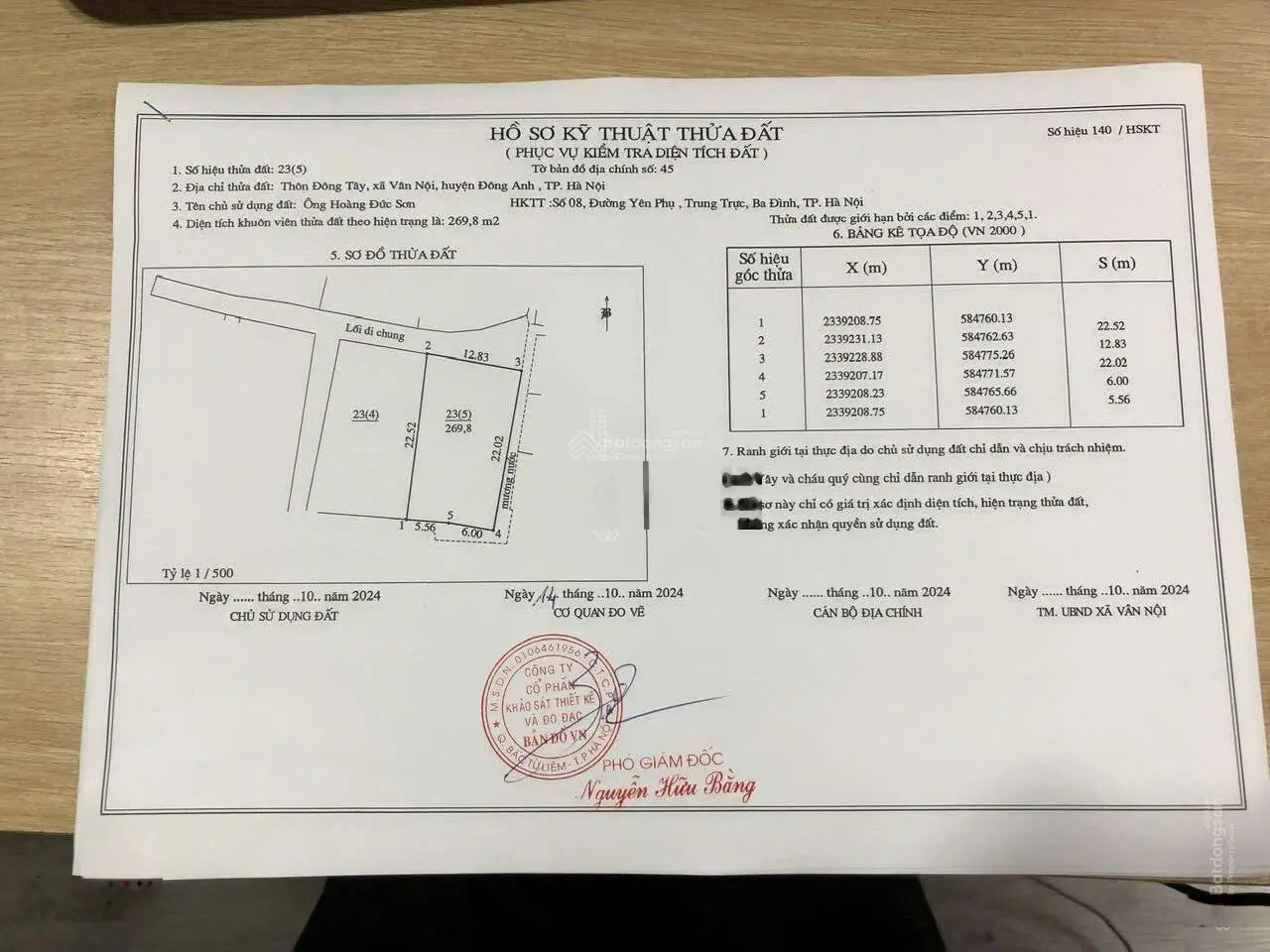 Chính chủ bán lô đất diện tích 270m2 - MT 12.83m đất hướng Bắc - tại xã Vân Nội, Huyện Đông Anh