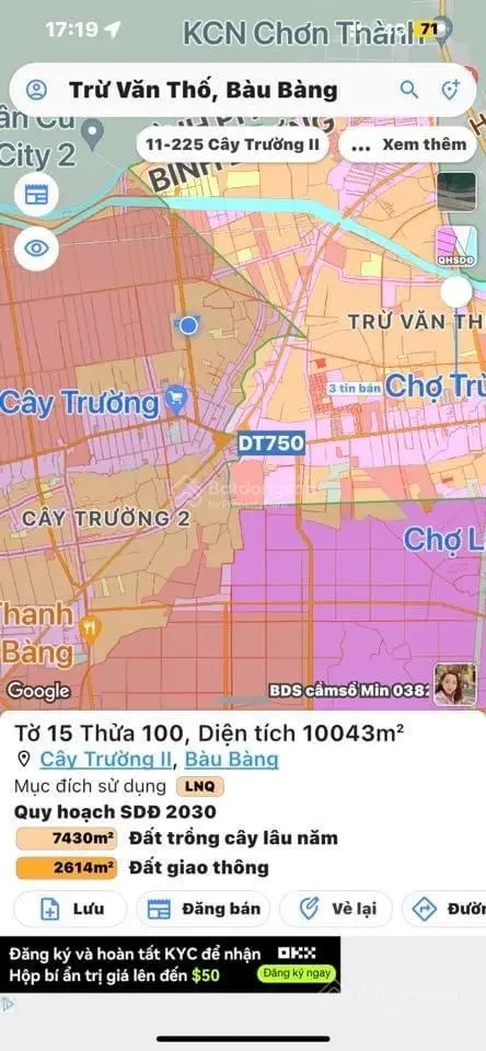 Một hecta đất sát KCN Cây Trường đất quy hoạch mặt tiền tây QL13 mà giá chỉ 4,95 tỷ