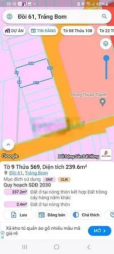 Bán 239m, Mặt Tiền đường nhựa, xã Đồi 61, huyện Trảng Bom