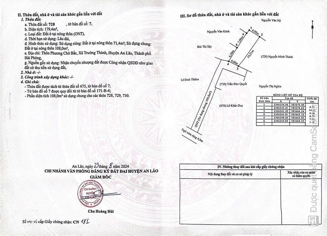 Bán đất trung tâm xã Trường Thành, An Lão