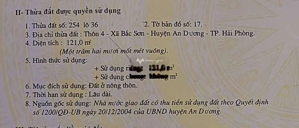 Cần tiền kinh doanh, bán mảnh đất 121m2 - Bắc Sơn, An Dương, Hải Phòng