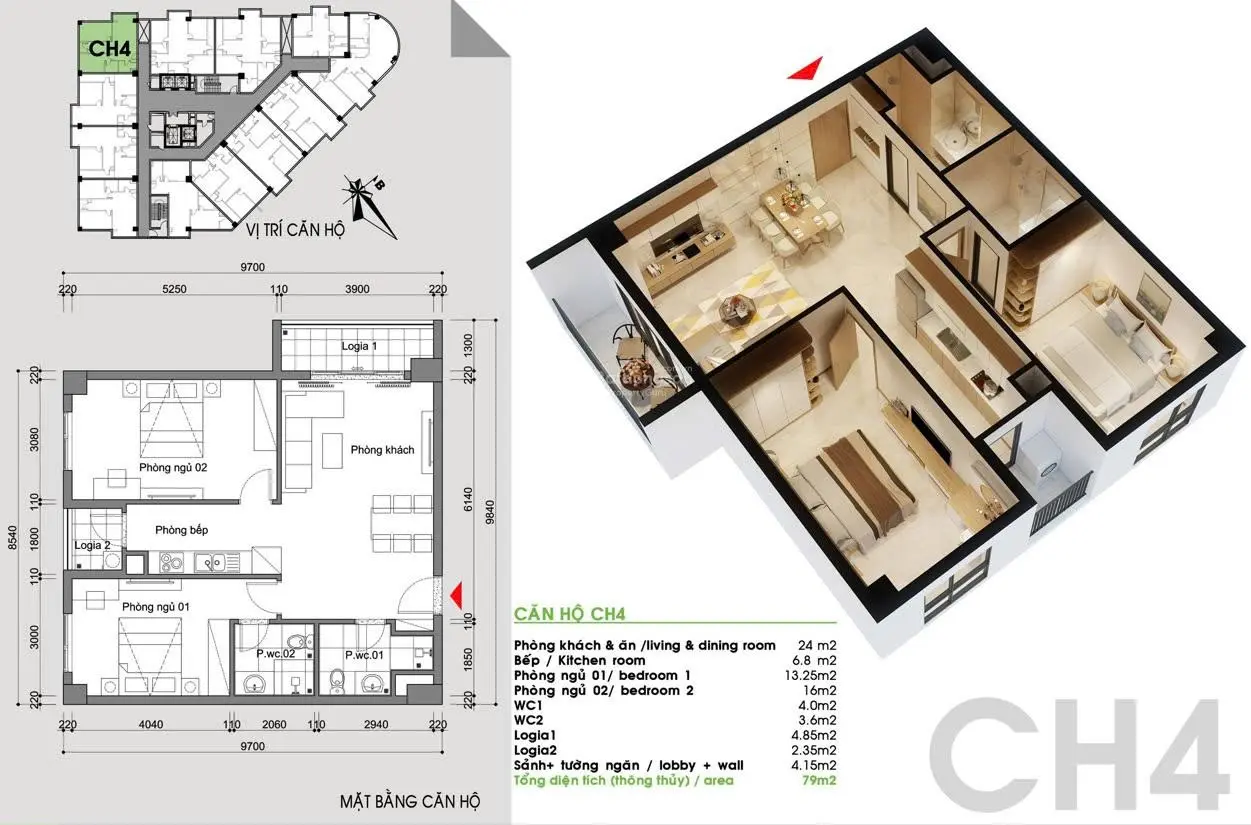 Bán căn hộ 80m2 thiết kế 2PN - 2WC tại Xuân Hòa - Phúc Yên