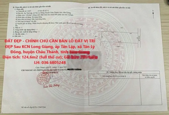 CẦN BÁN LÔ ĐẤT VỊ TRÍ ĐẸP Sau KCN Long Giang - Châu Thành - GIÁ CỰC RẺ