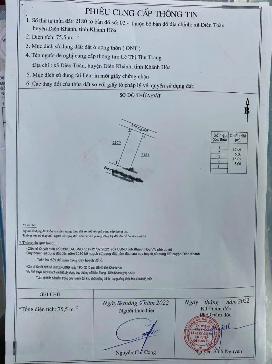 Bán đất Diên Toàn sát Võ Nguyên Giáp cạnh bến xe chợ đầu mối 75.5m2 (ngang 5m) 1.1tỷ