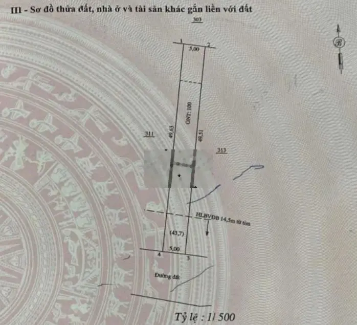 ĐẤT THỔ CƯ VỊ TRÍ ĐẸP 5X50 (THỔ CƯ SẴN 100M2)