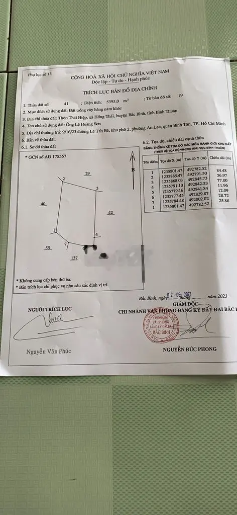 Diện tích 5395m2 xã hồng thái, đã có sổ hồng sẵn