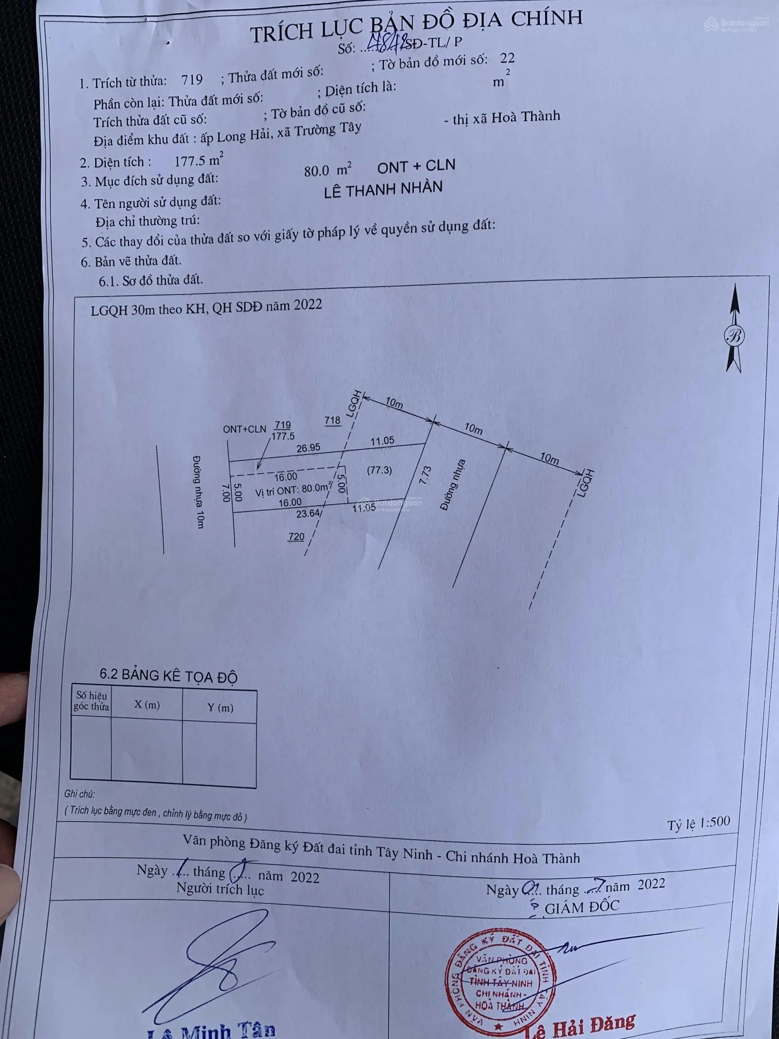 Bán 7m 2 mặt tiền đường Hốc Trâm, TX Hoà Thành