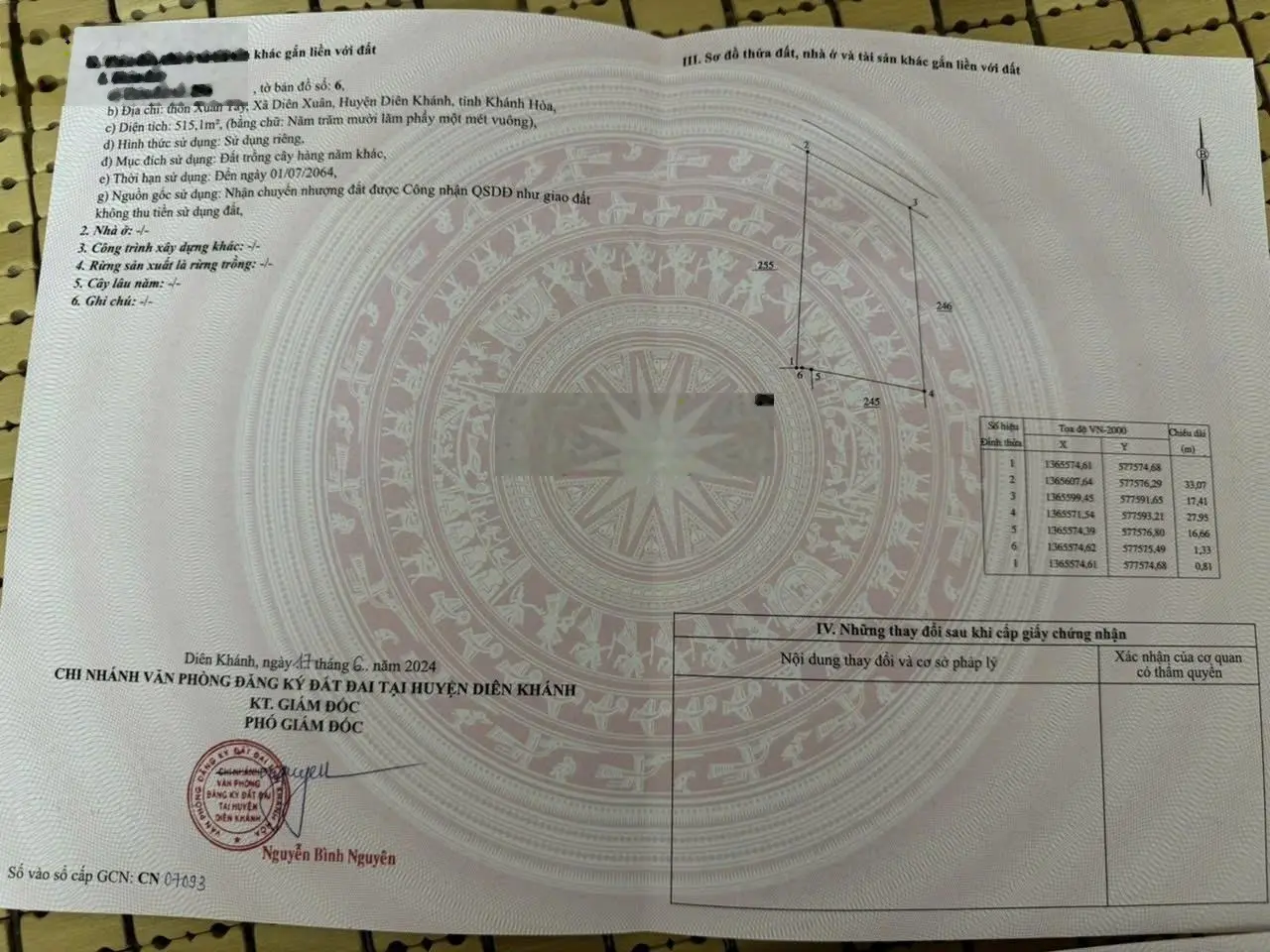 Diên Xuân đường oto Lô 1: 574m2 ngang 10m giá 165tr Lô 4: 515m2 ngang 17m giá 175tr