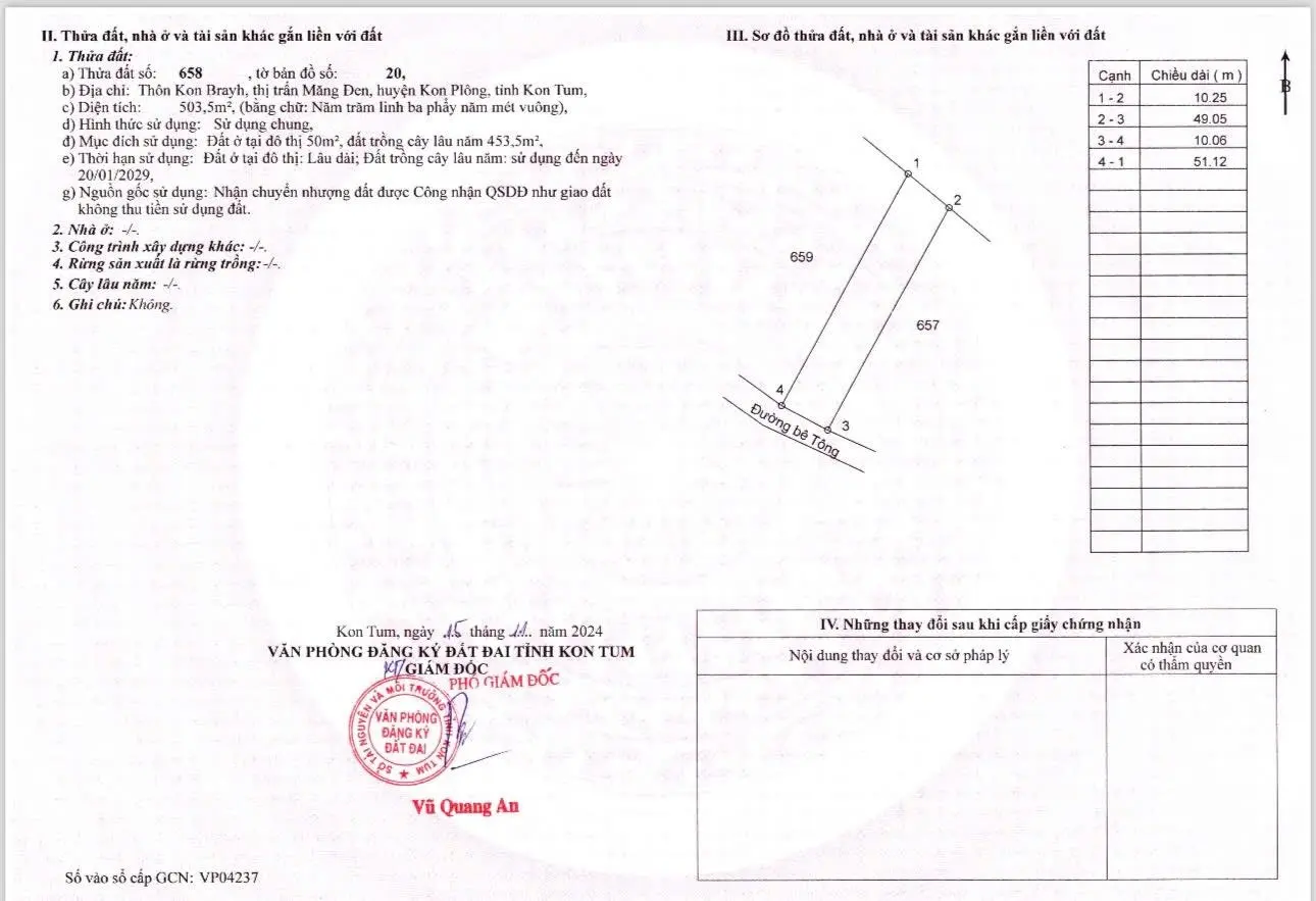 Bán lô đất thổ cư thuộc thị trấn Măng đen giá 550tr