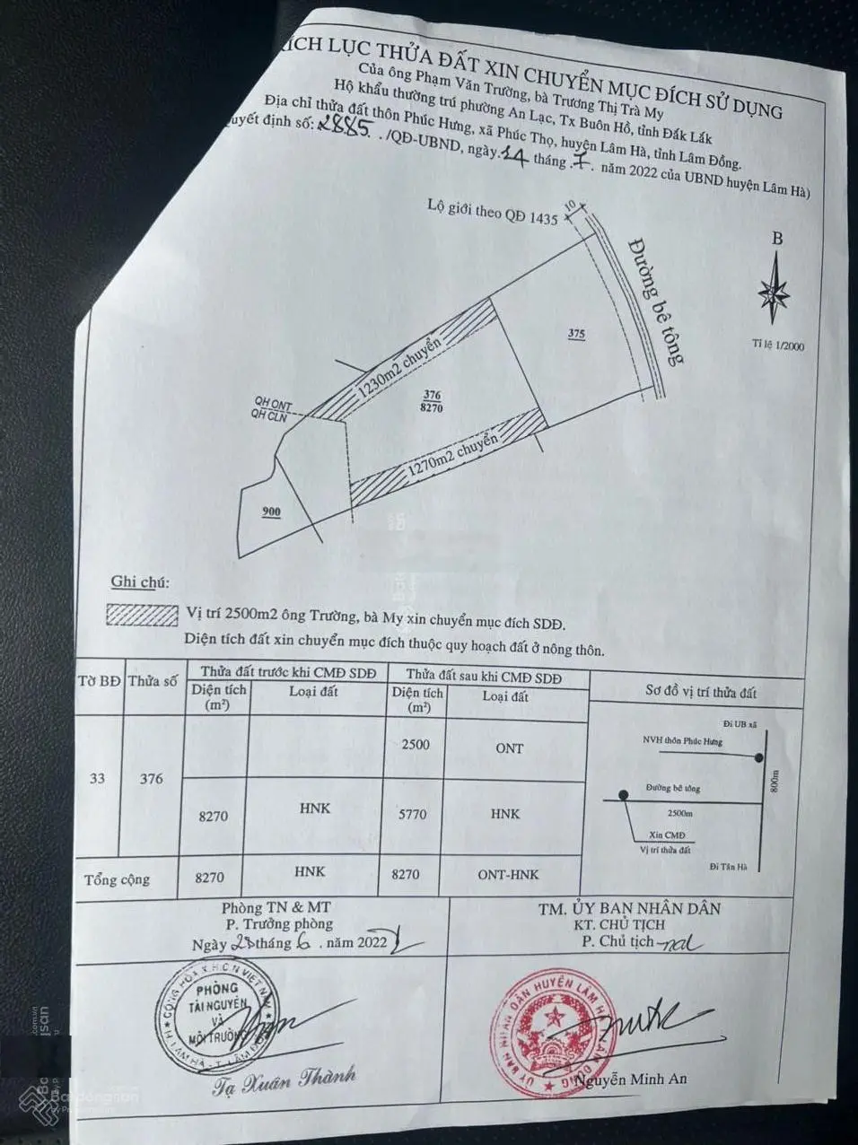 Cần tiền bán gấp 2.3 ha đất nghỉ dưỡng (mặt hồ Phúc Thọ, Lâm Hà Lâm Đồng), giá 45 tỷ