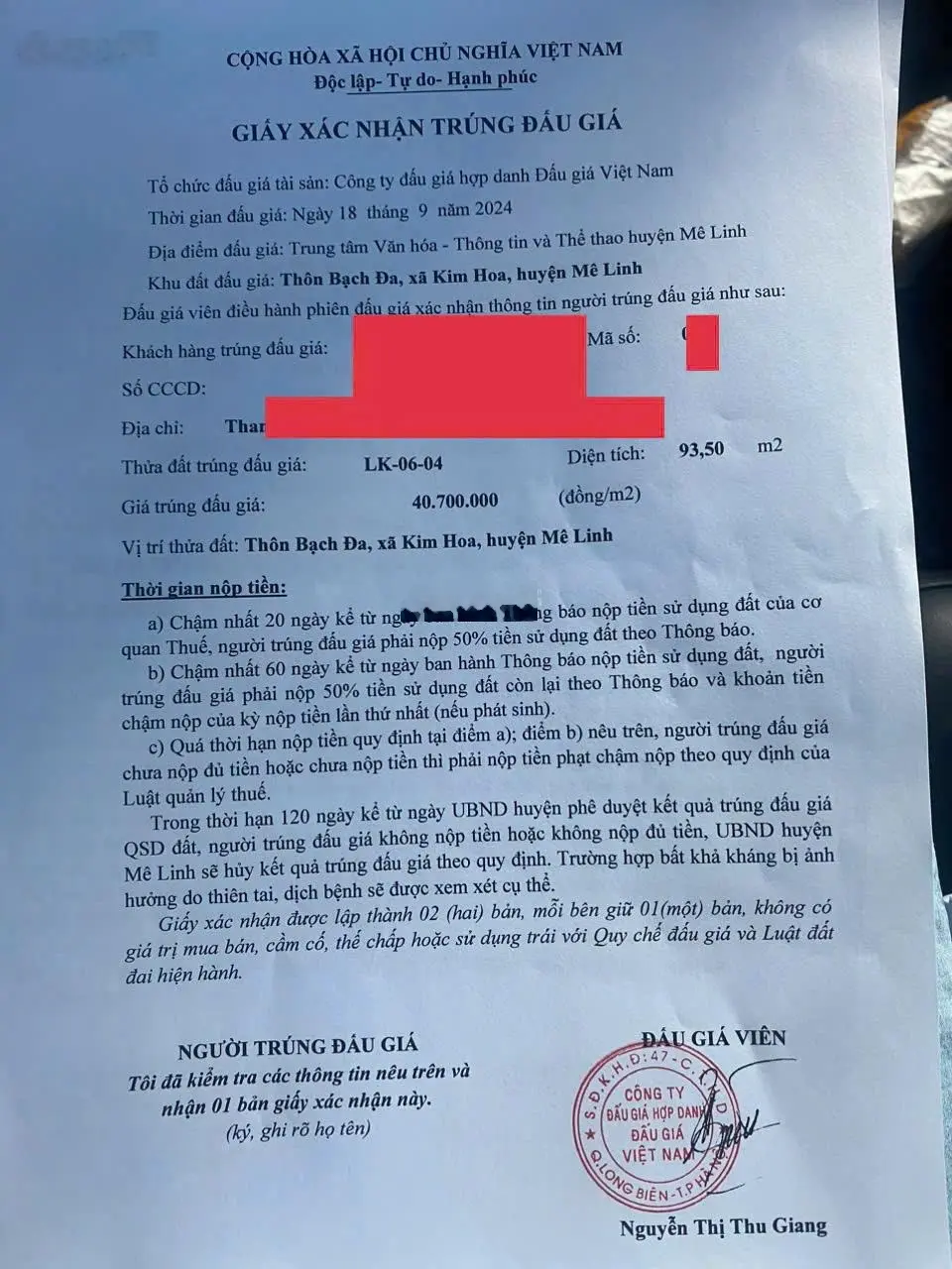 Lô giá đẹp nhất khu đất đấu giá Khu Bạch Đa Kim Hoa, Mặt đường đôi Ngô Miễn đối diện KDT Kim Hoa