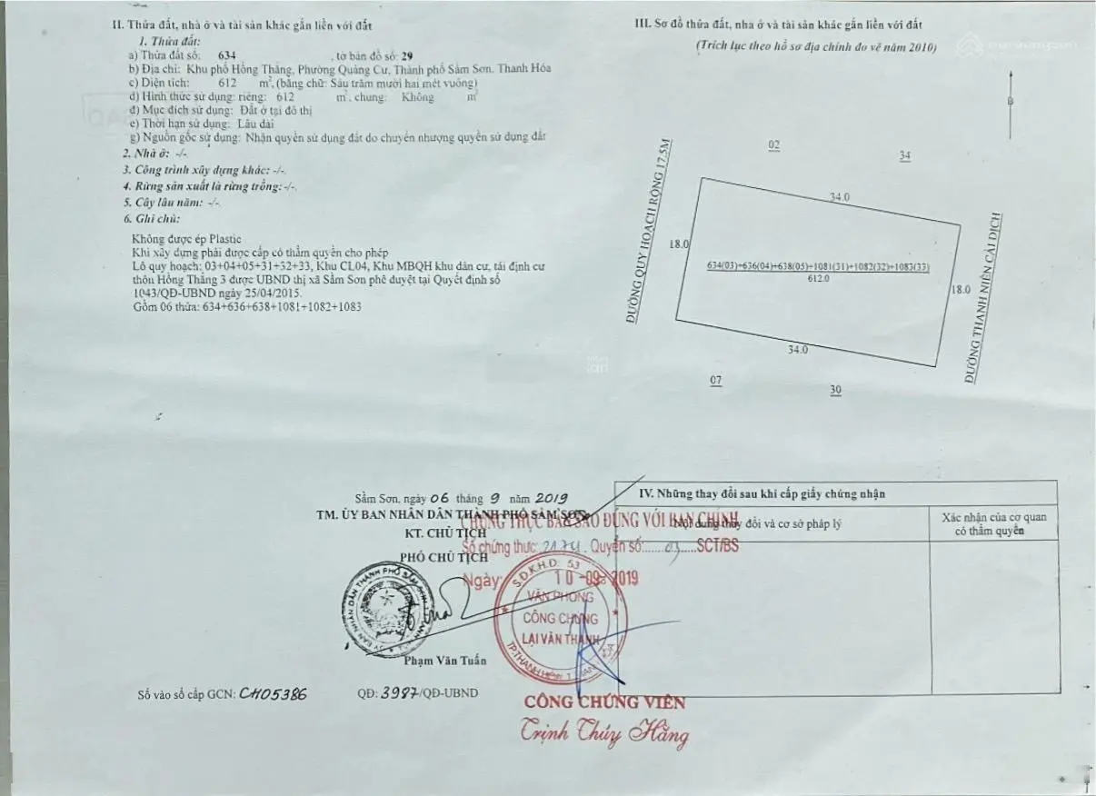 Bán đất biển Sầm Sơn, mặt đường đôi Thanh Niên Cải Dịch. 612m2 sổ đỏ. 33 tỷ