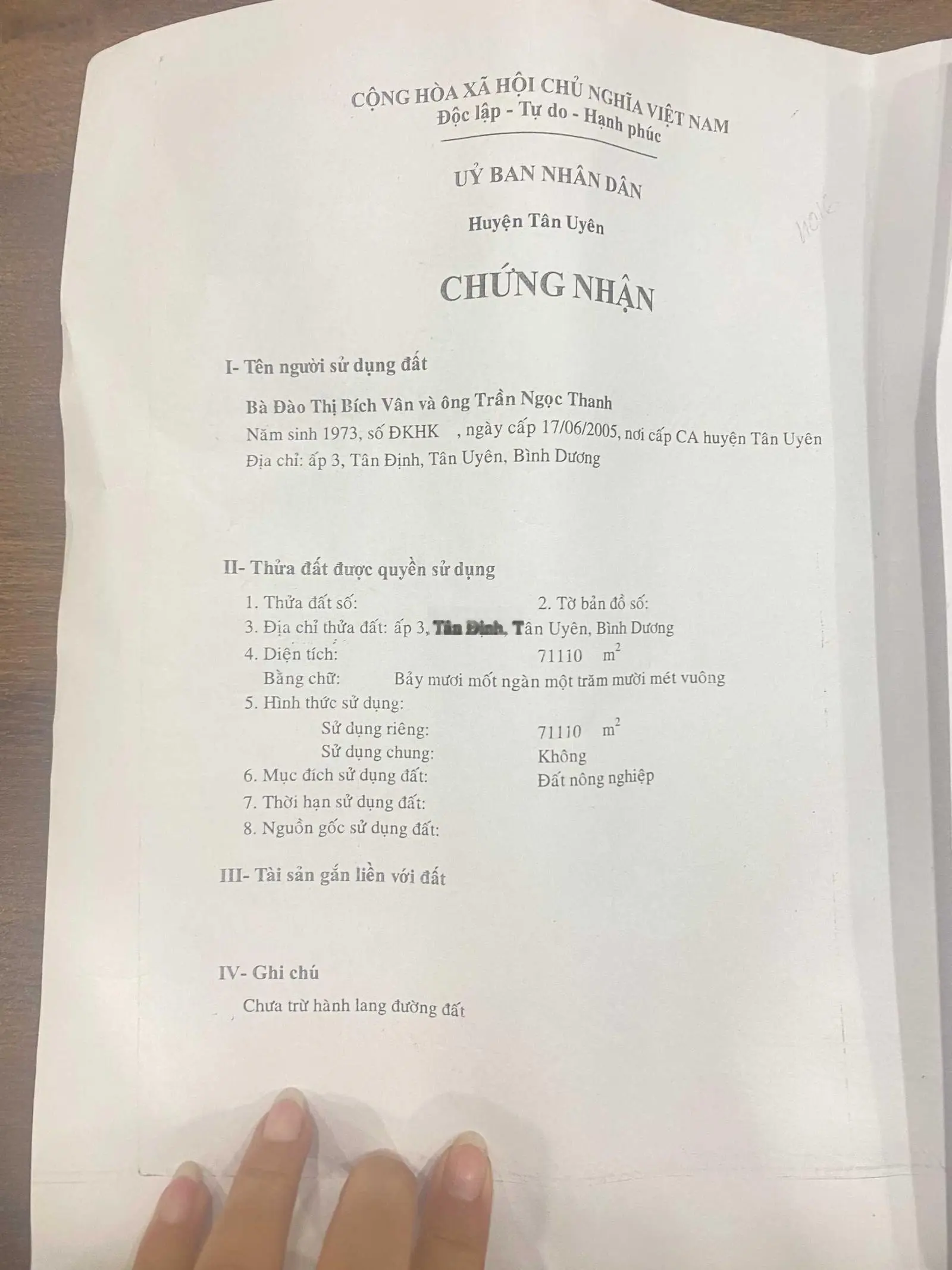 Bao ra sổ, giá còn thương lượng, 200m đất tại Xã Tân Định, Bắc Tân Uyên, Bình Dương