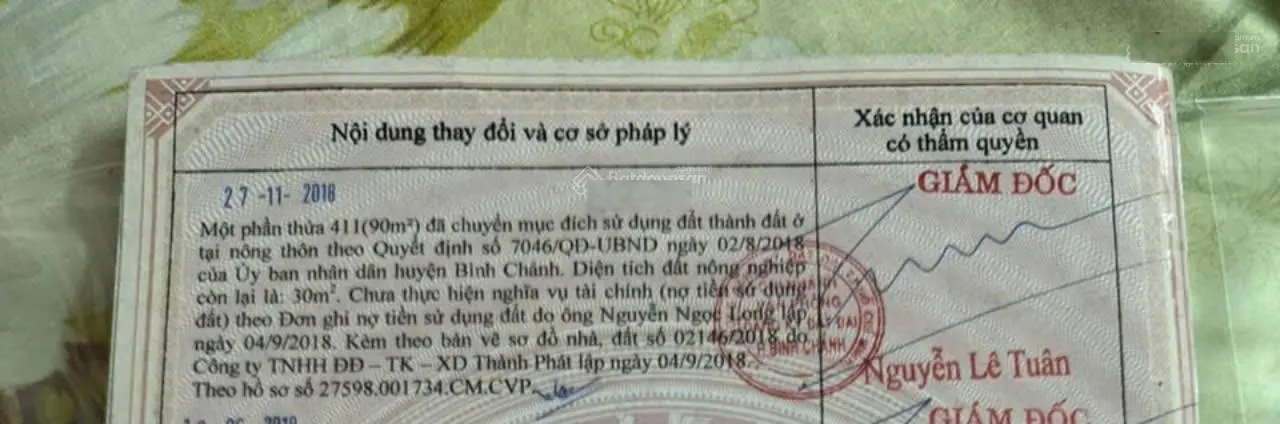 Bán lô đất thổ cư 6x20 120m2 có 90m2 thổ cư đường ô tô xã Phạn Văn Hai Bình Chánh giá bán 2,35tỷ TL