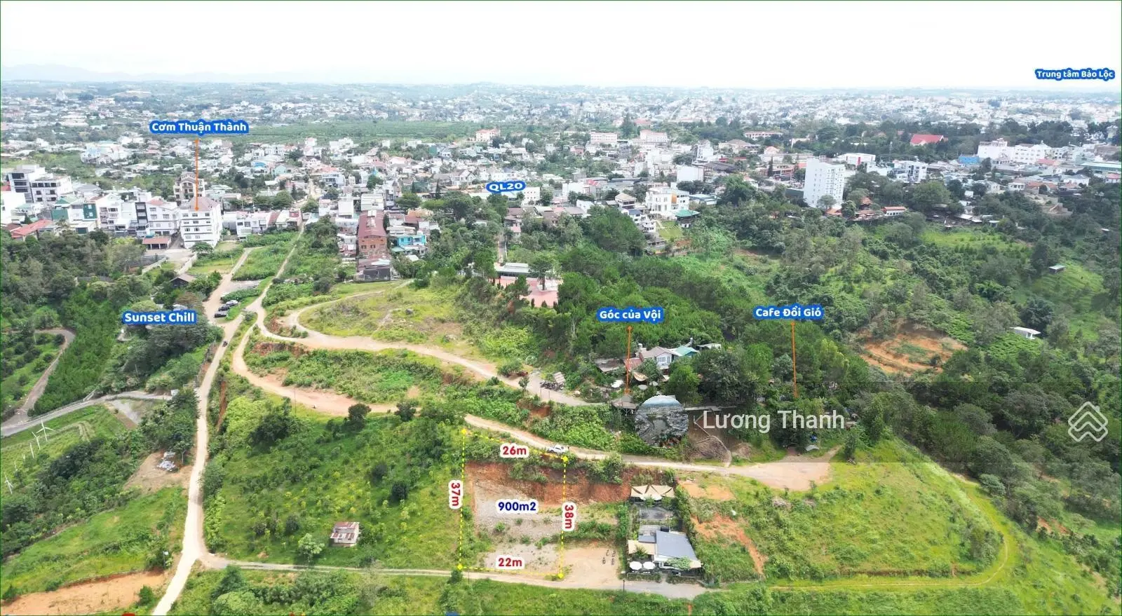 Đồi gió phường B'Lao TP. Bảo Lộc, 900m2 view trọn thung lũng núi Đại Bình