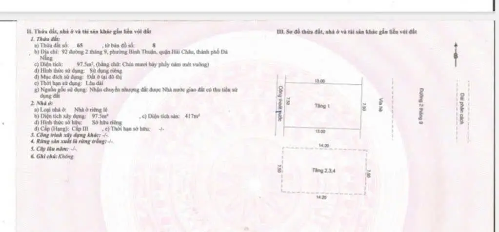 Bán tòa văn phòng 4 tầng x 97.5m2 (7,5x13m) MT đường 2 Tháng 9, gần công viên APEC - View sông Hàn