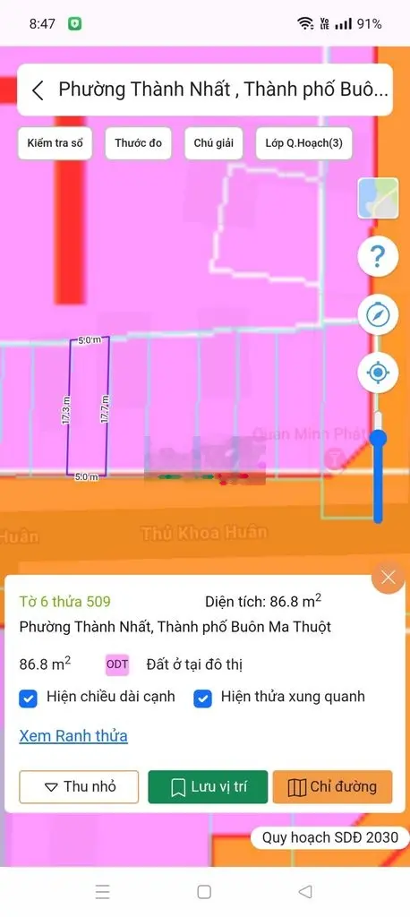 Đất mặt tiền Thủ Khoa Huân ngay đầu đường