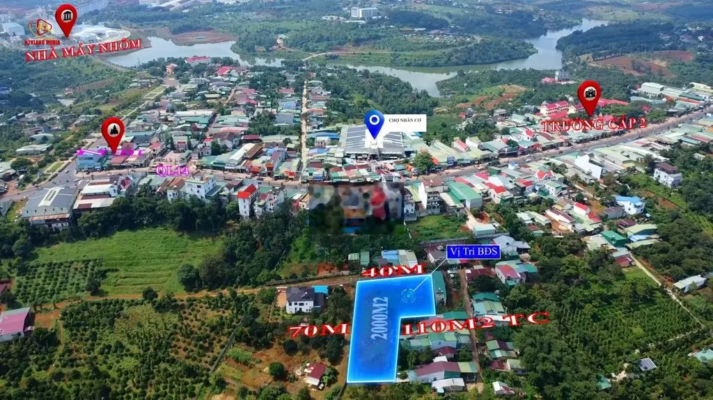 Bán Đất Ngay chợ Nhân cơ, 40m mặt đường, view bao thoáng đẹp.