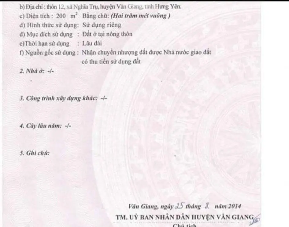 Chính chủ cần bán 200m2. 3 mặt tiền - Đất xã Nghĩa Trụ, giáp lô đất đấu giá xã Vĩnh Khúc