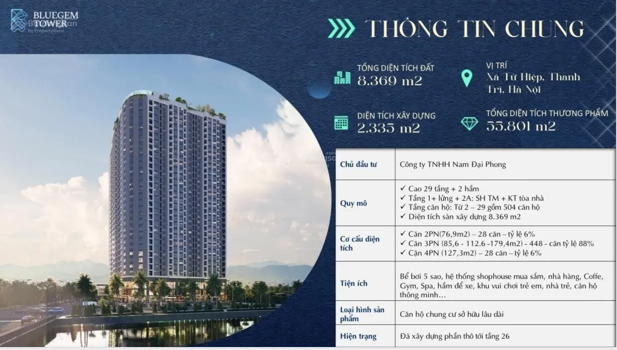 HOT căn hộ 4 ngủ BlueGem Tower, Tứ Hiệp Thanh Trì Hà Nội, giá chỉ từ 5x triệu/m2, 189.2m2