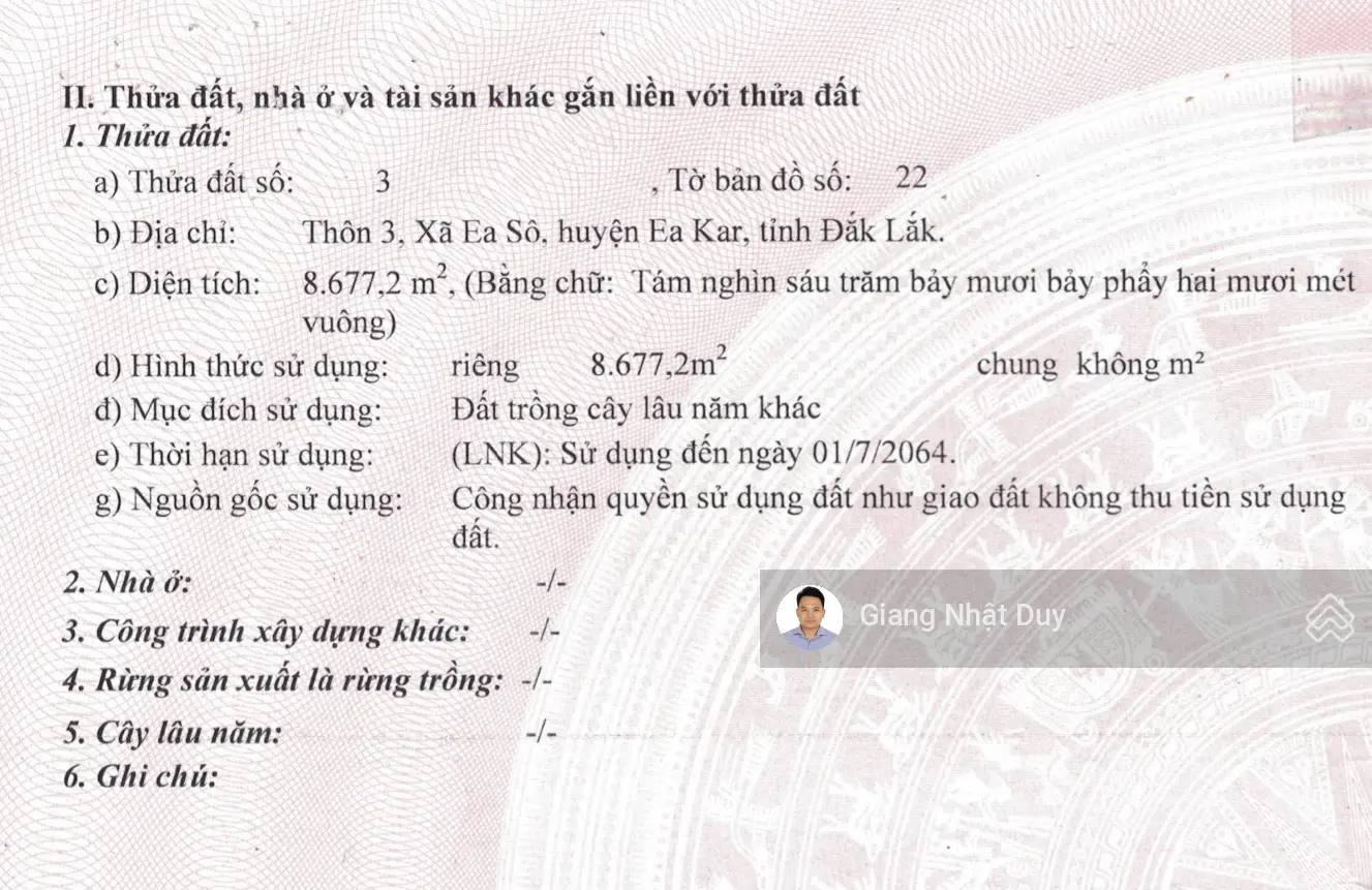 Bán 8.677 m2 đất giáp sông tại huyện Ea Kar, tỉnh Daklak