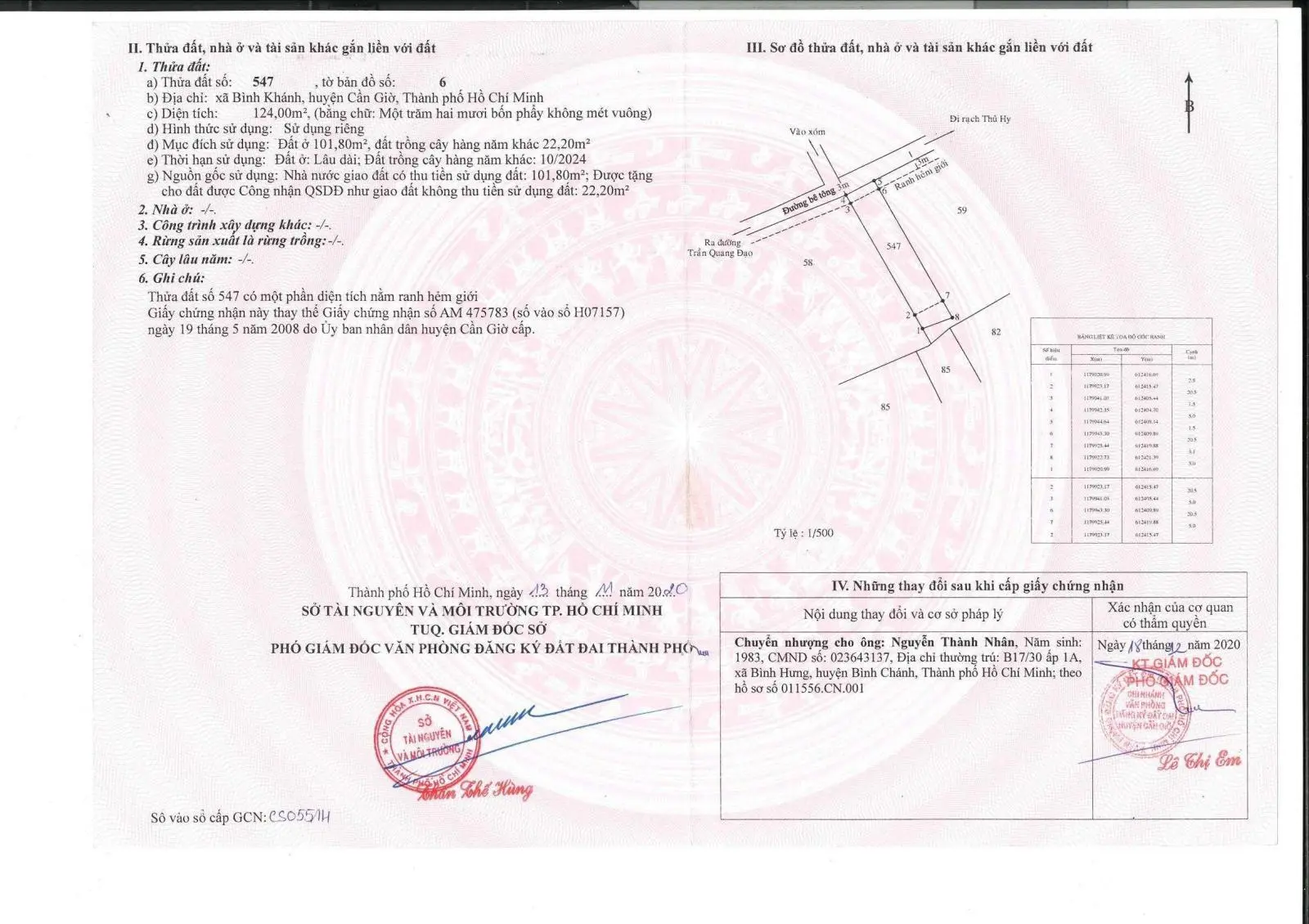 Chính chủ bán nhanh lô đất đẹp Bình Khánh- Cần Giờ.