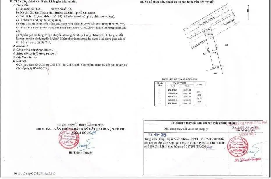 Bán lô đất thổ cư mặt tiền đường số 5 Tân Thông Hội 131m2/840tr KDC hiện hữu đông đúc