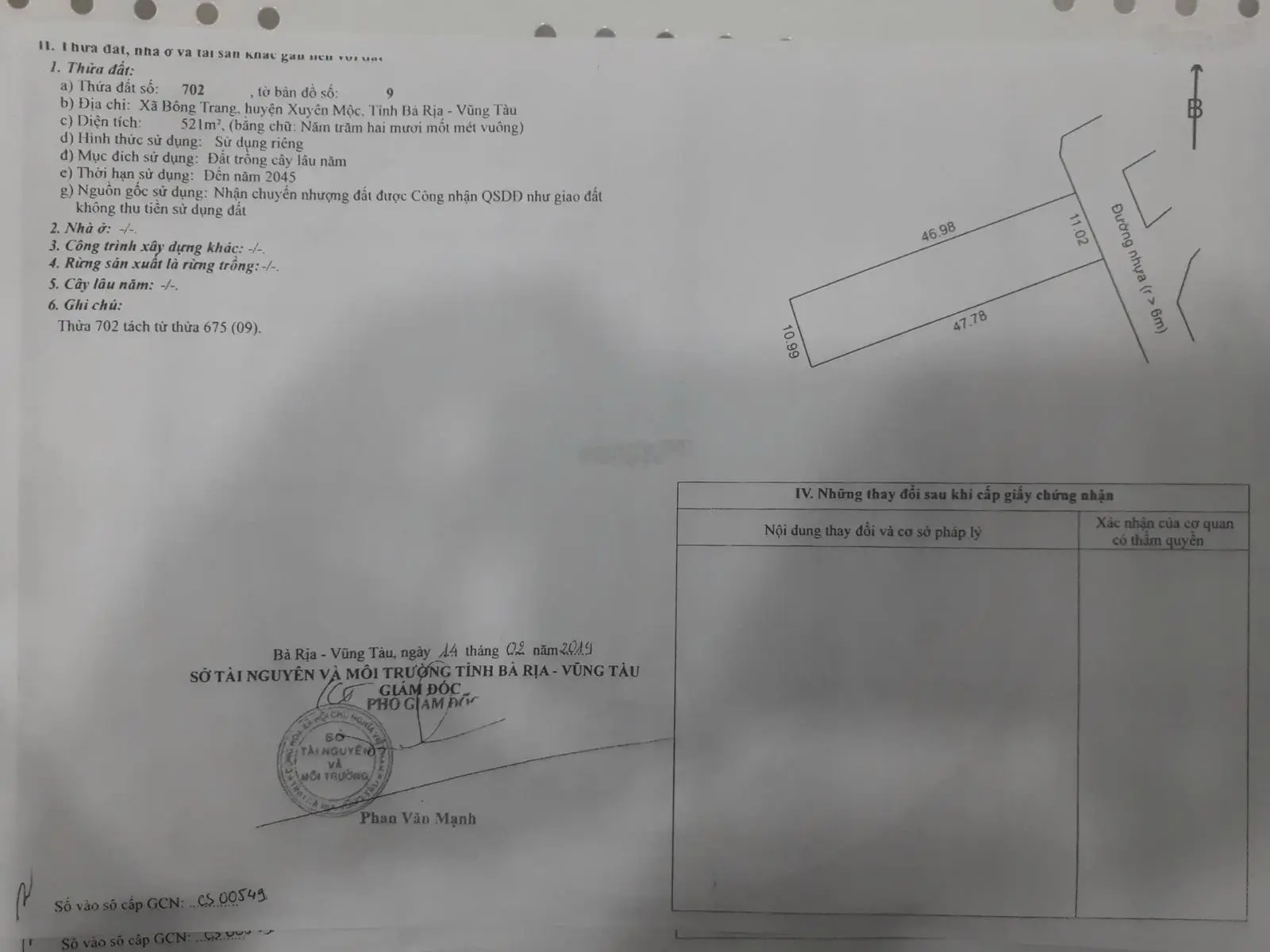 Đất nghỉ dưỡng Bông Trang, Xuyên Mộc, Hồ Tràm 521 m2 hai mặt tiền cần bán gấp