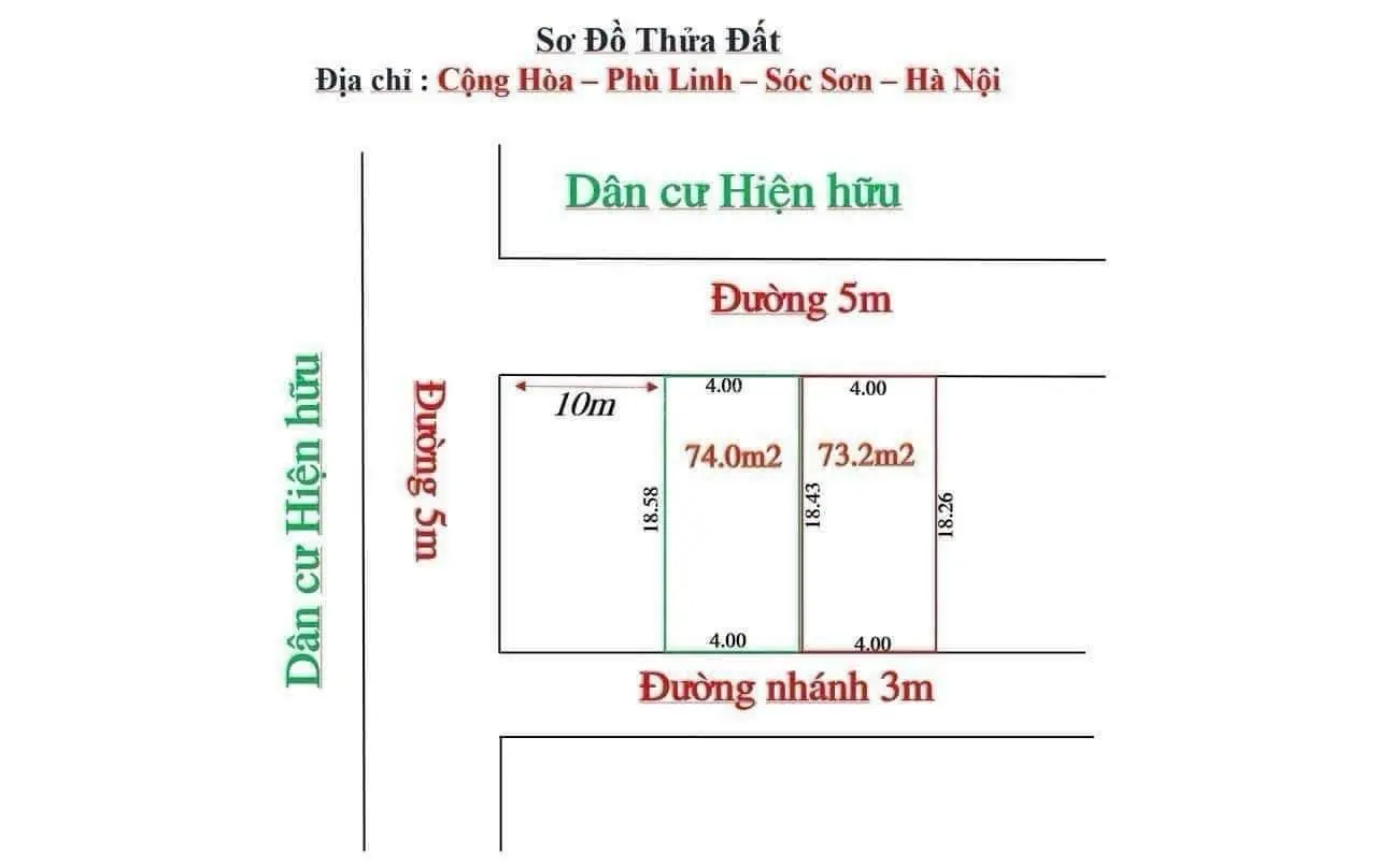 Chính chủ cần thanh khoản lô đất 74m2 tại Cộng Hoà Phù Linh