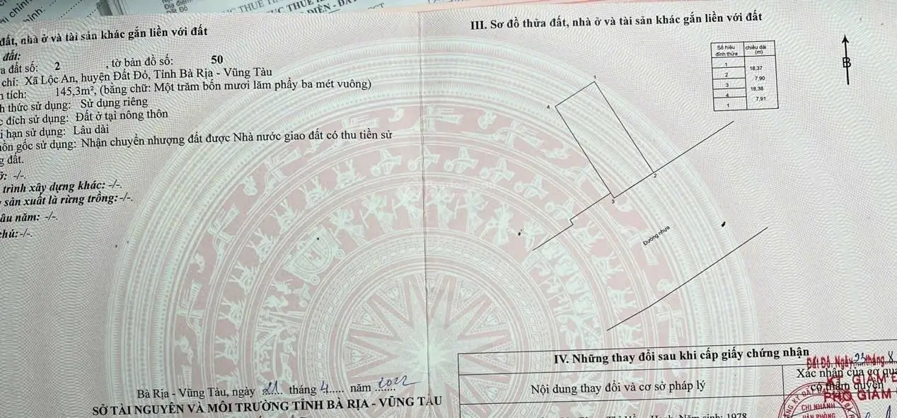 Chủ kẹt tiền cắt lỗ bán lô đất tại Long Tâm - TP Bà Rịa - đất giáp ngay đường