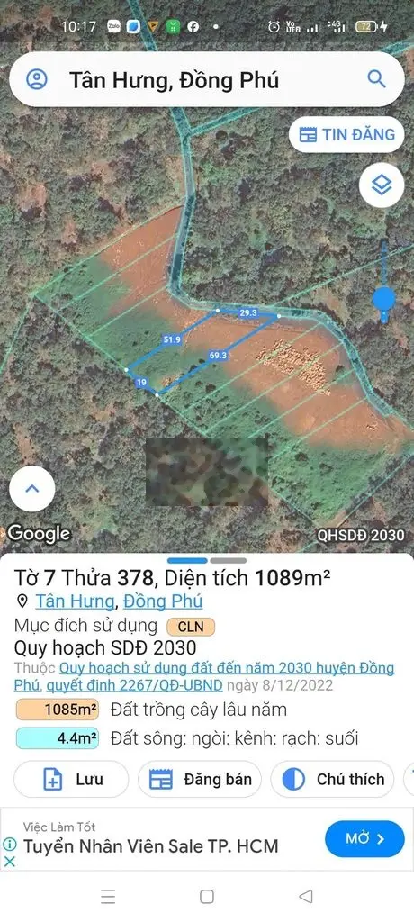 1089m xã Tân Hưng ,H.Đồng Phú , Bình Phước Giá Chỉ 299tr