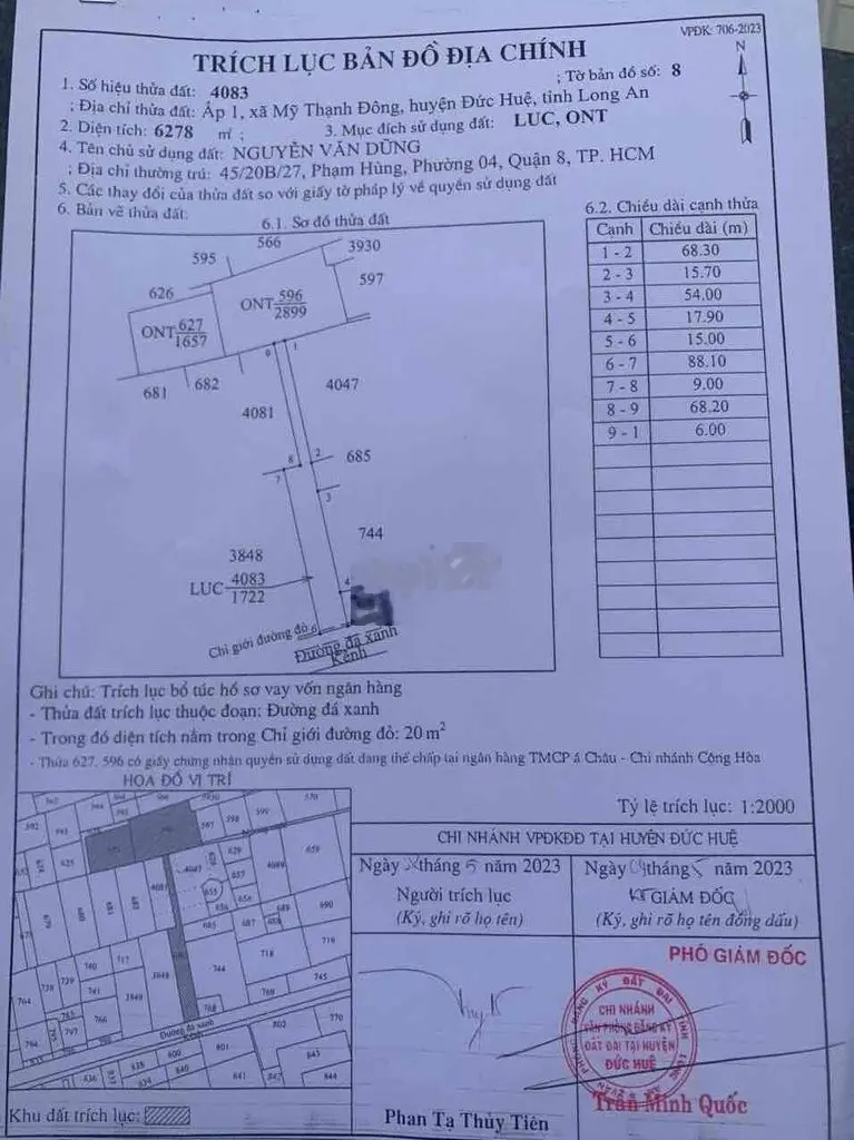 6278 m2 đất (4500m2 thổ cư) mỹ thạnh đông, đức huệ, long an