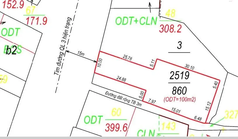 Chính chủ bán lô đất mặt đường Quốc Lộ 3 Sông Công Diện tích 860M2 (100m ODT ) Lô 2 mặt tiền