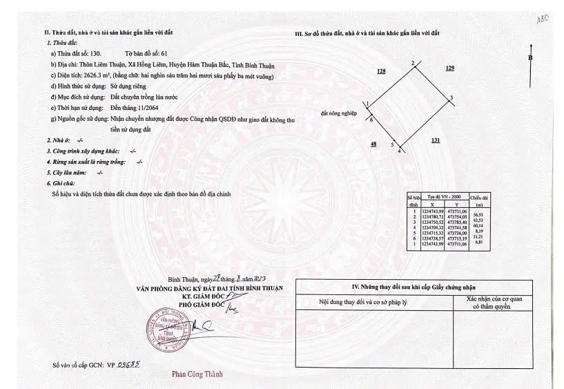 Bán 6.3ha mặt tiền 110m Quốc Lộ 1, Hàm Thuận Bắc đã có 400m2 thổ cư