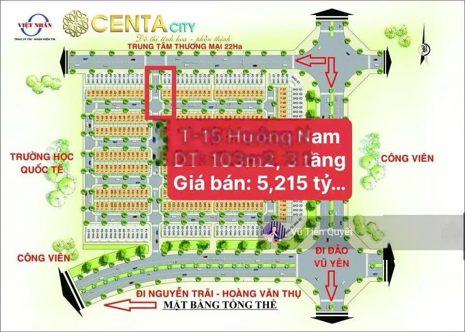 Giá 5,215 Tỷ. Bán Liền Kề GÓC 103m2 Centa City Hải Phòng. Ngay cạnh Vinhomes Vũ Yên LH: 0819 866 ***