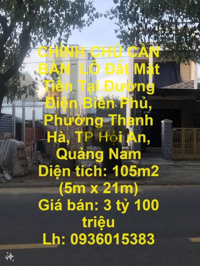 Đất Mặt Tiền Đường Điện Biên Phủ, Phường Thanh Hà, TP Hội An,Quảng Nam