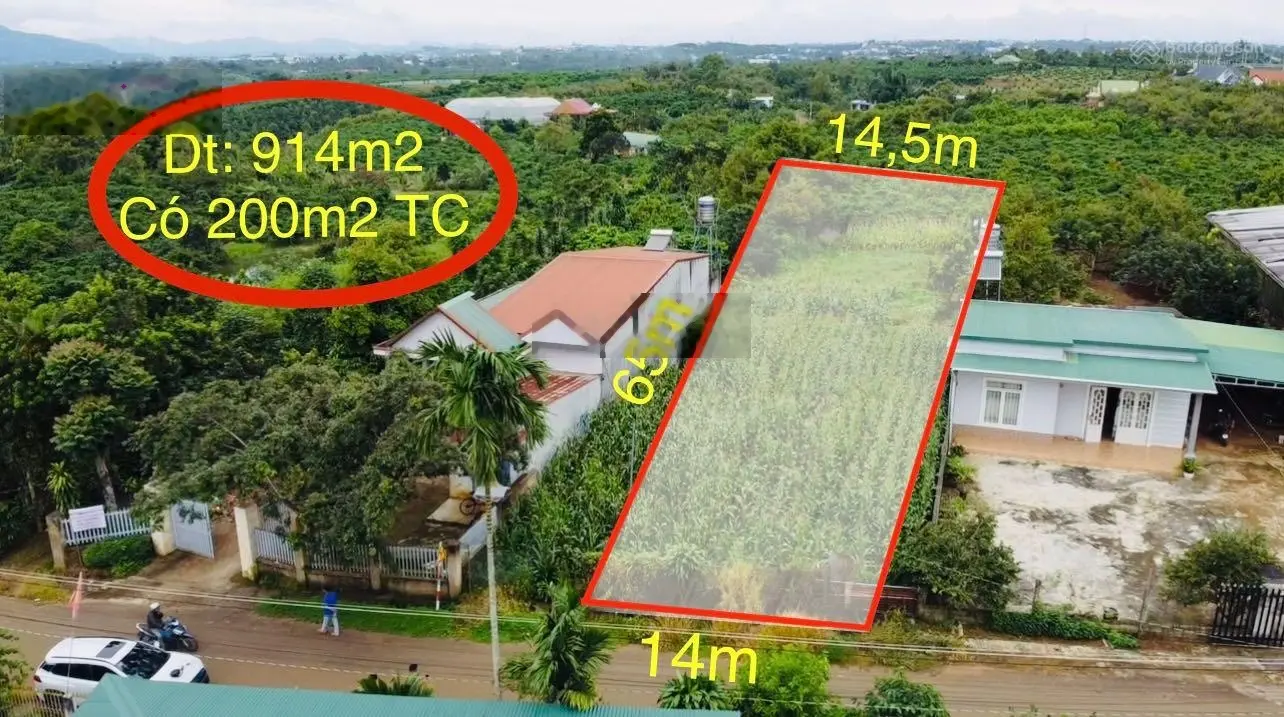 Chỉ 2,9 tỷ LÔ ĐẤT- TRỊNH HOÀI ĐỨC - TP BẢO LỘC - Diện tích : 914 m2 (14x65)(200m2 thổ cư)