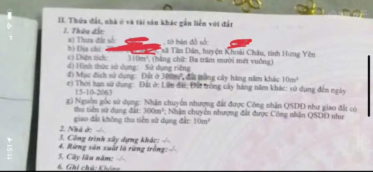 Bán đất Tân Dân Khoái Châu Hưng Yên, 310m2 giá 10tr/m2