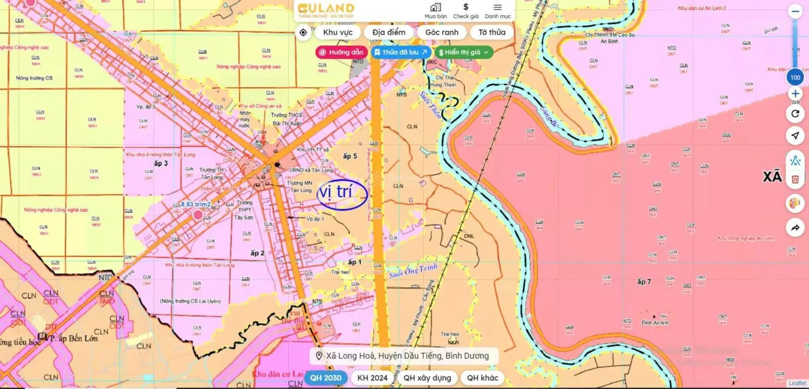 Đất mặt tiền đường nhựa gần chợ Tân Long, Bình Dương.