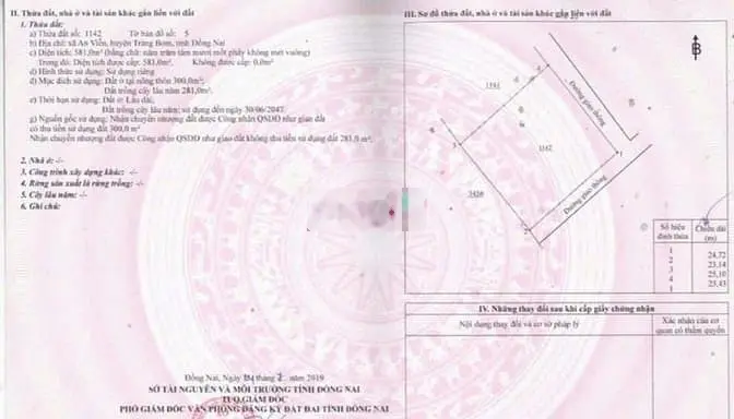 Cần Tiền bán gấp 581m, có 300m thổ cư, xã An Viễn, huyện Trảng Bom