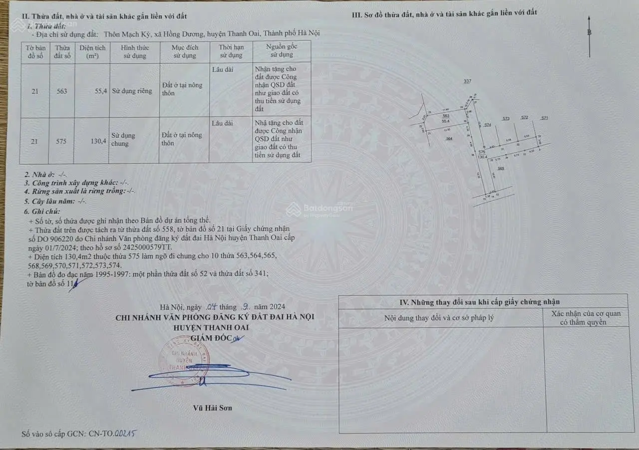 Chính chủ bán 3 lô đất diện tích 55,4m - 58,5m2 Vị trí thôn Mạch Kỳ, Hồng Dương, Thanh Oai