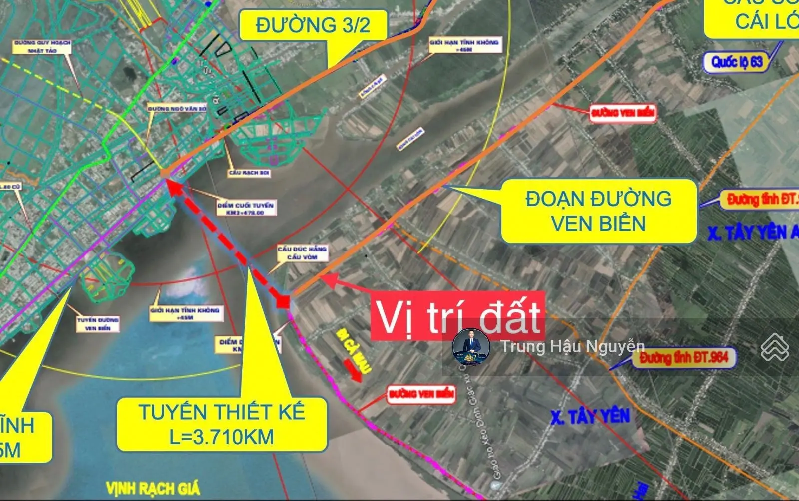 20 công đất 2 mặt tiền Đường ven biển Rạch Giá - An Biên KG. Lộ 12m, 53x450m lúa quy hoạch thổ, SHR