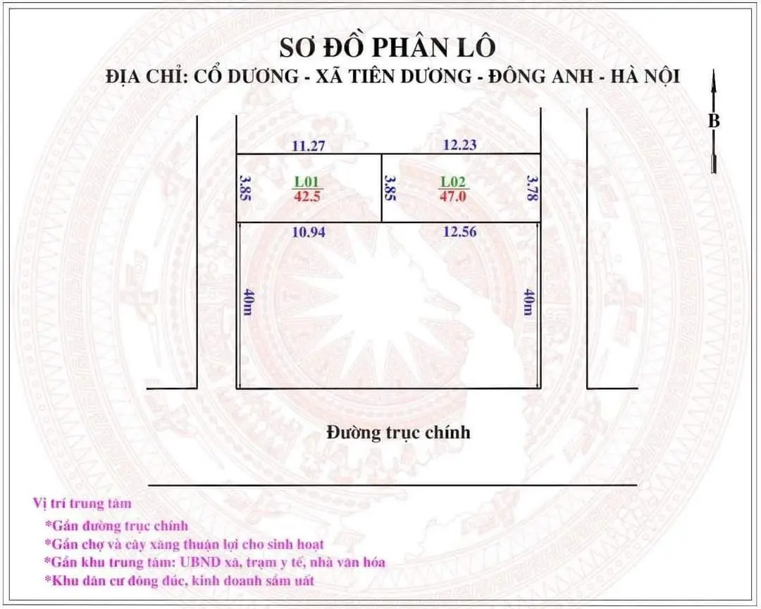 Chính chủ gửi bán 47m2 đất Cổ Dương, Tiên Dương. Ngõ thông ô tô vào đất. Tiện ích đầy đủ.