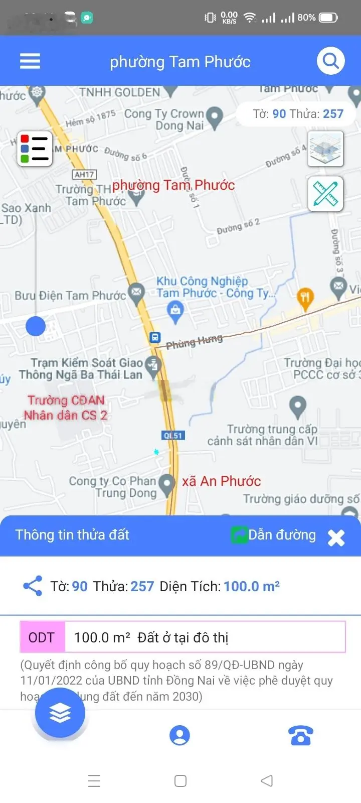 Đất nền đẹp gần Quốc Lộ 51, ngay ngã 3 Thái Lan, P. Tam Phước, TP. Biên Hòa, Đồng Nai