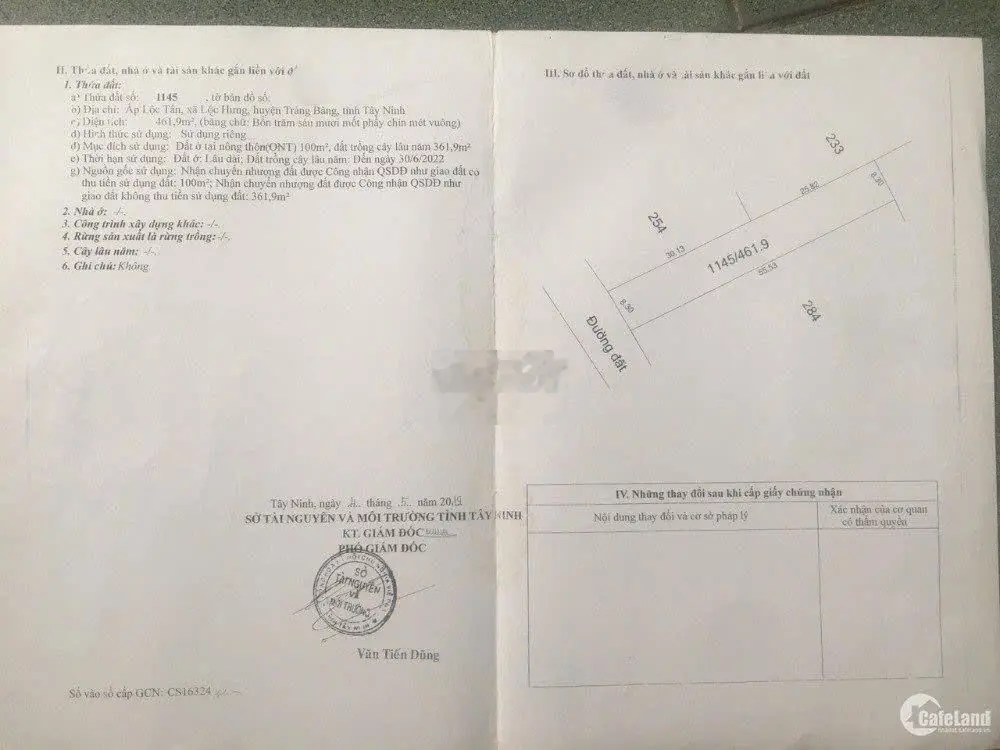 Bán miếng đất MT đường nhựa 461m2 ở Thị Xã Trảng Bàng giá 630 triệu.