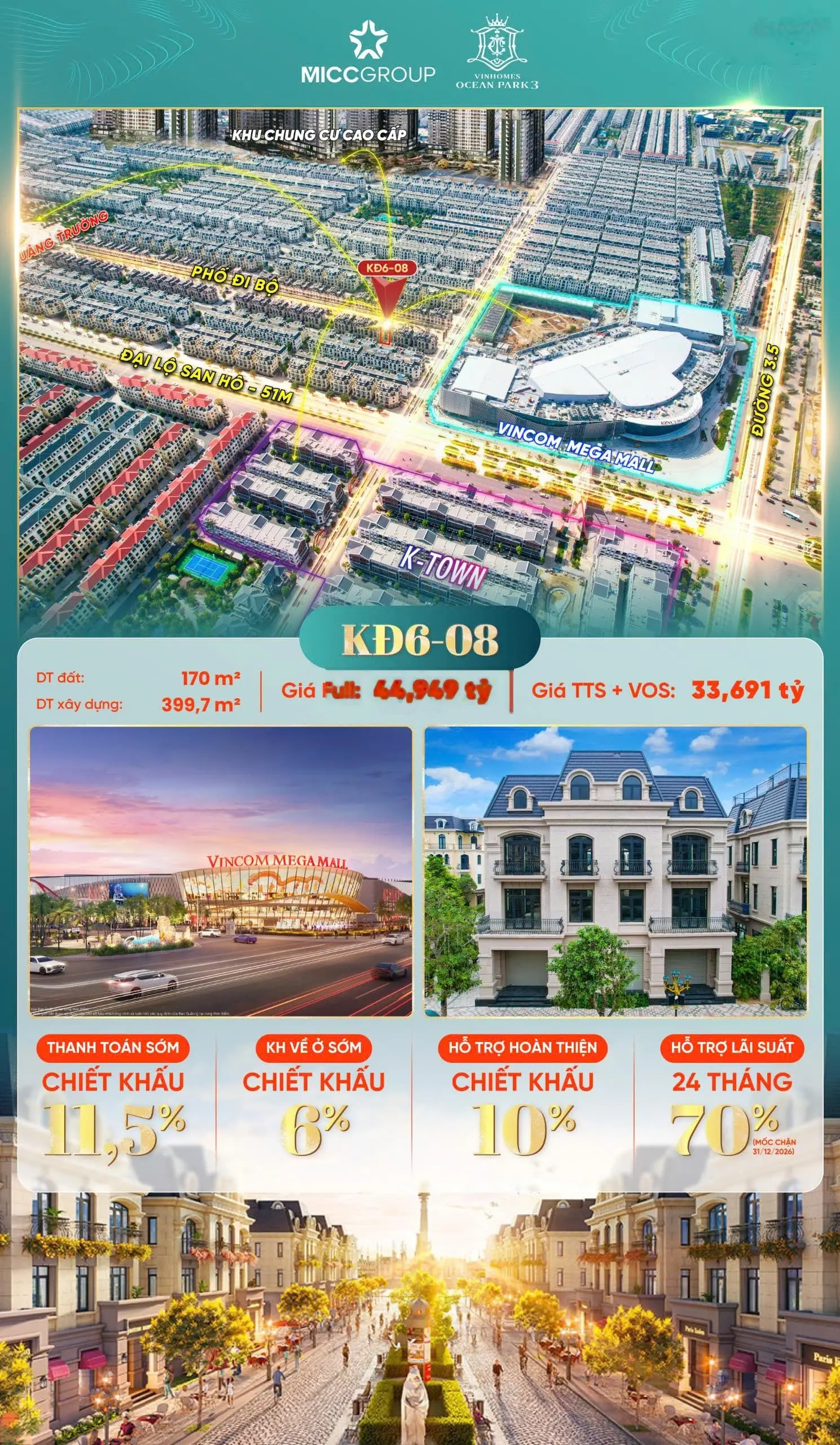 Bán shophouse 170m2, 33 tỷ tại Vinhomes Ocean Park 2, Long Hưng, Văn Giang, Hưng Yên