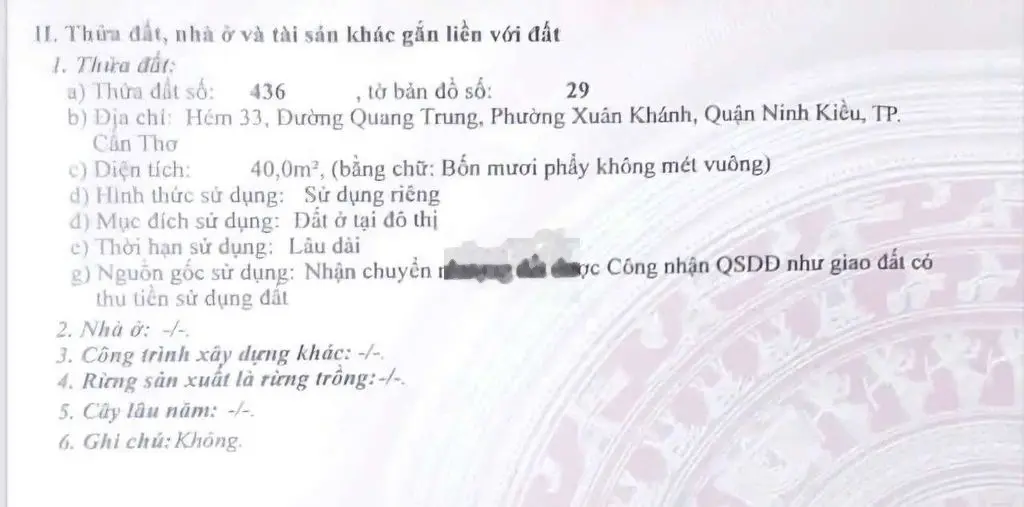 Cần Bán Nền Chính Chủ Hẻm 33 Đường Quang Trung